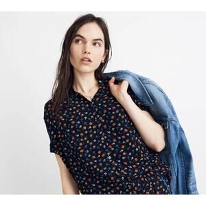 Madewell Black Floral Central Drapey Button Down Prarie Poises Size Medium